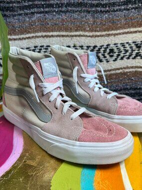 Vans Sk8-Hi Pink Tan Suede High Top Sneakers Womens 8 Mens 6.5 Skateboard Shoes